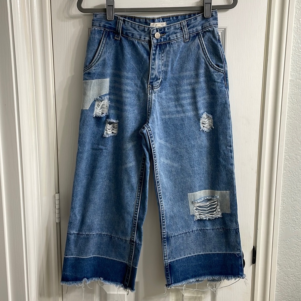 Cropped flare denim jeans